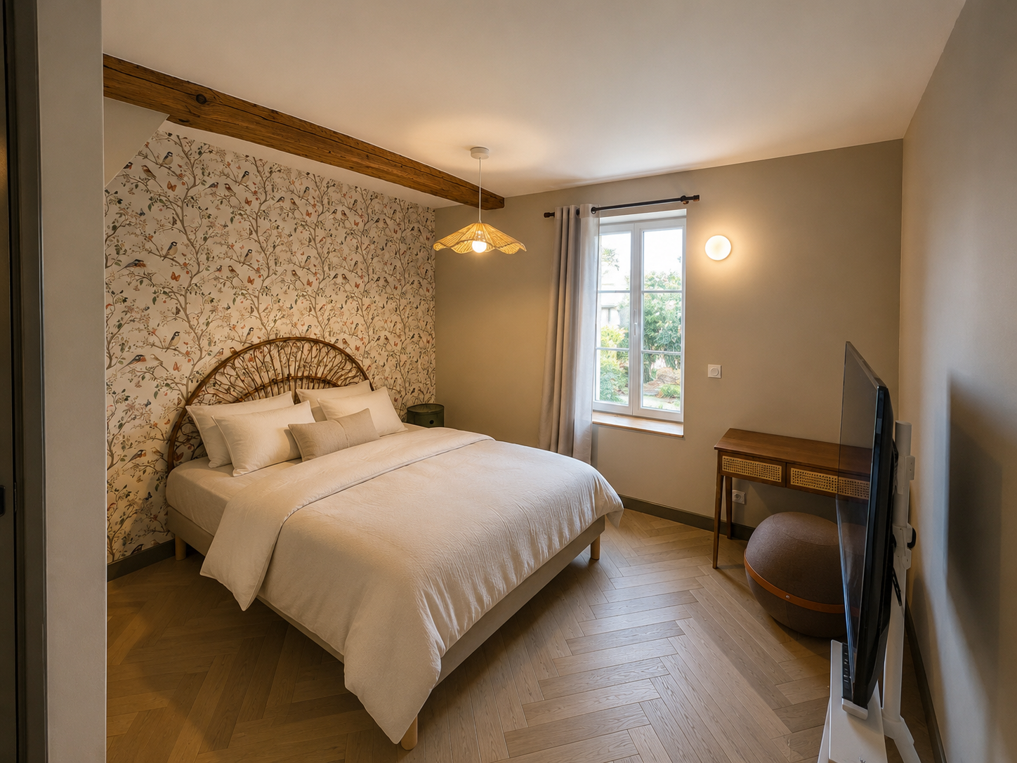 Suite n°2 – chambre tête de lit rotin
